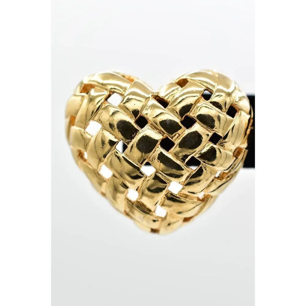 Vintage Big Weaved Heart Earrings Post Gold Tone Puffy Chunky Bold 1980s BinBK